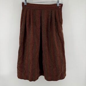 Vintage 100% Wool VSQ Cottagecore Grandma Striped Midi Skirt Brown Rust Size 10